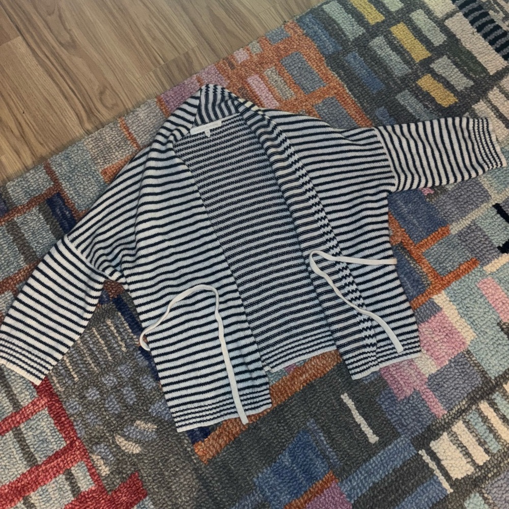 NakedCashmere Navy and White Striped Open Cardigan